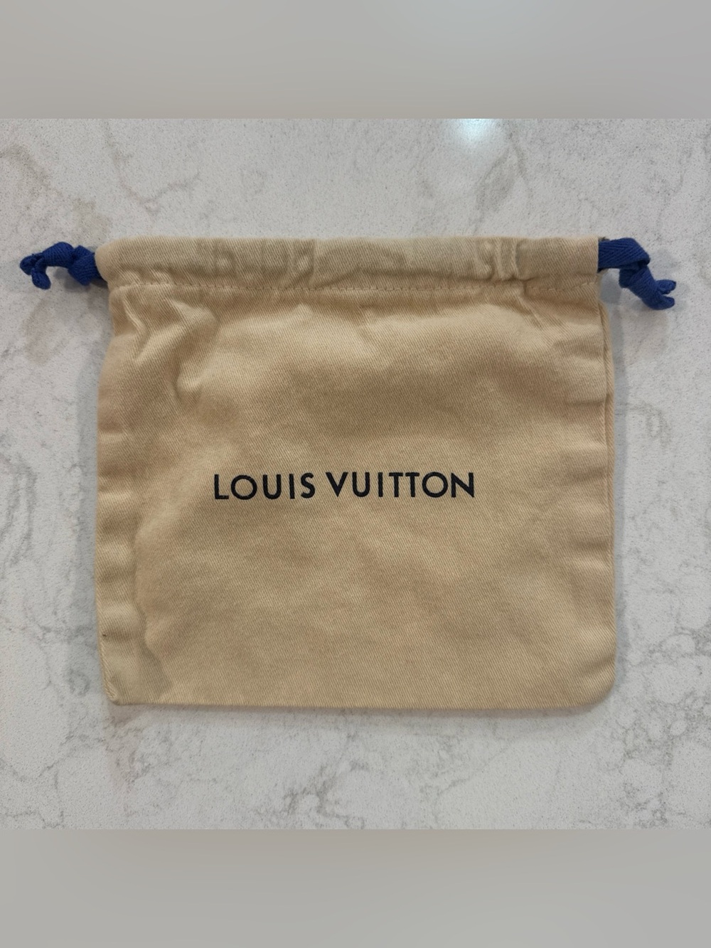 Louis Vuitton small Tan Dust Bag with Navy Drawstring accessories 7”x7.5”